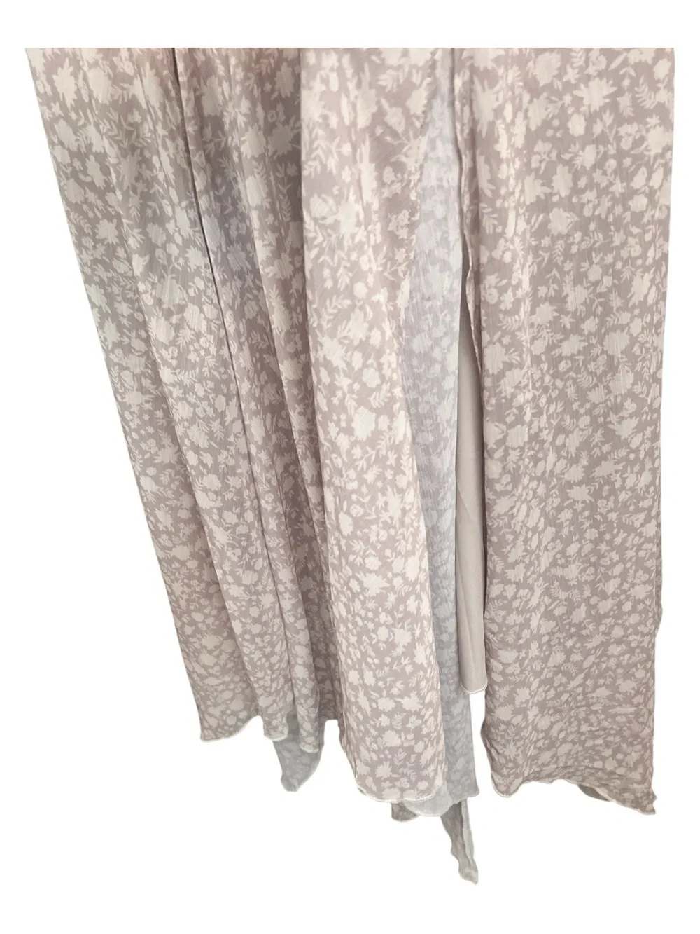 Mia Joy Athena XS Taupe Floral Handkerchief Hem Midi Dress Boho Cottagecore